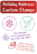 Christmas custom address rubber stamps. Santa. Christmas trees. Merry Christmas, candy canes and more. Self Inking. Secure order online. RubberStampChamp.com Knockout Prices.