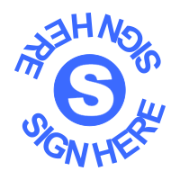 Circular Sign Here pre-inked rubber stamp available in blue ink with an impression size of 5/8" in diameter. Fast and free shipping on orders over $75!