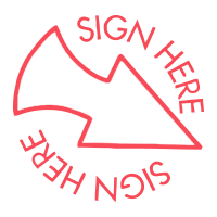 Sign Here with Arrow pre-inked rubber stamp available in red ink with an impression size of 5/8" in diameter. Fast and free shipping on orders over $75!