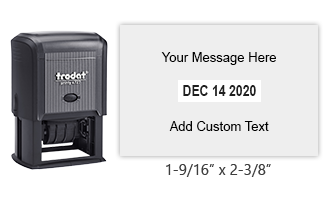 This 1-9/16" x 2-3/8" self-inking date stamp is customizable w/ 6 lines of text. Choose from 11 ink colors or a 2-color pad option. Orders over $75 ship free.