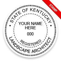 This professional landscape architect stamp for the state of Kentucky adheres to state regulations & provides top quality impressions. Orders over $75 ship free.