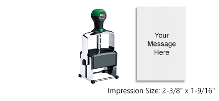 Customize this 2-3/8" x 1-9/16" self-inking stamp free with 14 lines. Available in 11 ink colors or dry pad option. Free shipping over $75.