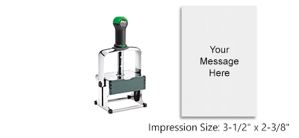 Customize this 3-1/2" x 2-3/8"  self-inking stamp free with 20 lines. Available in 11 ink colors or dry pad option. Free shipping over $75.