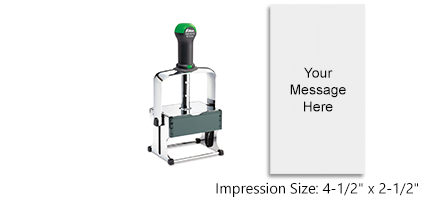 Customize this 4-1/2" x 2-1/2" self-inking stamp free with 25 lines. Available in 11 ink colors or dry pad option. Free shipping over $75.