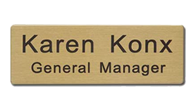 This 1" x 3" Engraved Name Badge Brass Metal can be customized up to 2 lines. Choose between 3 backings for the finished look. Orders over $75 ship free!