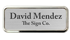 1" x 3" Engraved Plastic Name Badge w/ Frame can be personalized up to 3 lines w/ 26 color combos. Gold, silver or black frame. Orders over $75 ship free!