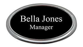 1-1/8" x 2-1/8" Engraved Plastic Oval Name Badge w/ Frame can be personalized up to 3 lines w/ 26 color combos. Fast & free shipping on orders over $75!