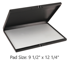Largest stamp pad available on the market! This pad comes in a plastic case that snaps shut to keep pad covered when not in use. Orders over $75 ship free!