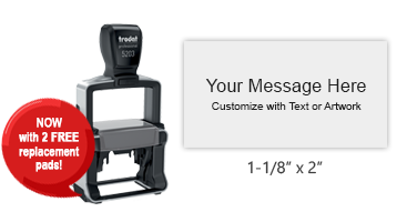 Customize this heavy duty self-inking stamp with up to 7 lines of text, a logo/artwork. Available in 11 bold ink colors. Orders over $75 ship free!