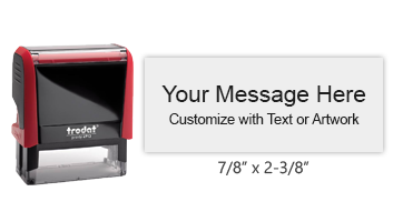 Personalize this 7/8" x 2-3/8" self-inking stamp with up to 5 lines of text or your logo in your choice of 11 ink colors. Refillable and reliable.
