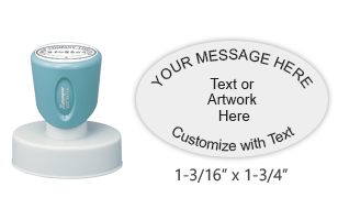 Customize this oval stamp with text in your choice of 11 ink colors. No artwork upload available and no live preview available. Ships in 4-5 business days.