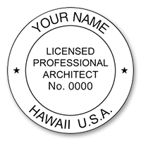 This professional architect stamp for the state of Hawaii adheres to state regulations and provides top quality impressions. Orders over $75 ship free.