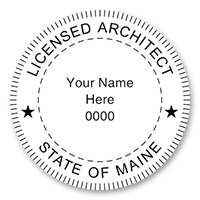 This professional architect stamp for the state of Maine adheres to state regulations and provides top quality impressions. Orders over $75 ship free.