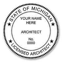 This professional architect stamp for the state of Michigan adheres to state regulations and provides top quality impressions. Orders over $75 ship free.