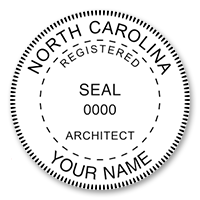 This professional architect stamp for the state of North Carolina adheres to state regulations and makes top quality impressions. Orders over $75 ship free.