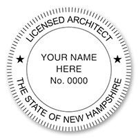 This professional architect stamp for the state of New Hampshire adheres to state regulations and provides top quality impressions. Orders over $75 ship free.