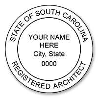 This professional architect stamp for the state of South Carolina adheres to state regulations and makes top quality impressions. Orders over $75 ship free.