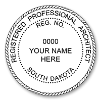 This professional architect stamp for the state of South Dakota adheres to state regulations and makes top quality impressions. Orders over $75 ship free.