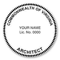 This professional architect stamp for the state of Virginia adheres to state regulations and makes top quality impressions. Orders over $75 ship free.