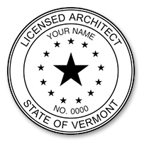 This professional architect stamp for the state of Vermont adheres to state regulations and makes top quality impressions. Orders over $75 ship free.