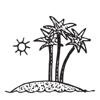 Palm tree on an island self-inking rubber stamp available in your choice of 4 sizes and 11 ink colors. Refillable with Ideal ink. Orders over $75 ship free.