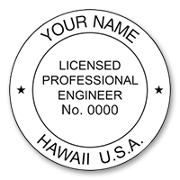 This professional engineer stamp for the state of Hawaii adheres to state regulations and provides top quality impressions. Orders over $75 ship free!