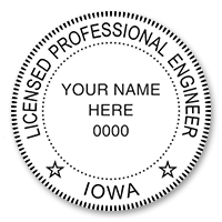 This professional engineer stamp for the state of Iowa adheres to state regulations and provides top quality impressions. Orders over $75 ship free!