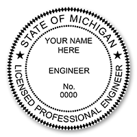 This professional engineer stamp for the state of Michigan adheres to state regulations and provides top quality impressions. Orders over $75 ship free!