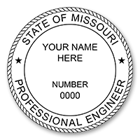 This professional engineer stamp for the state of Missouri adheres to state regulations and provides top quality impressions. Orders over $75 ship free!