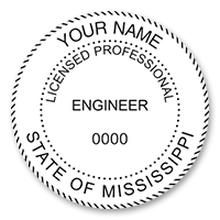 This professional engineer stamp for the state of Mississippi adheres to state regulations and provides top quality impressions. Orders over $75 ship free!