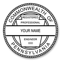 This professional engineer stamp for the state of Pennsylvania adheres to state regulations and provides top quality impressions. Orders over $75 ship free!