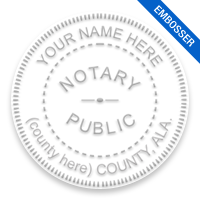 This notary public embosser for the state of Alabama adheres to state regulations and features a custom field for county. Orders over $75 ship free!