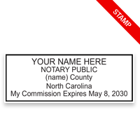 Top quality North Carolina notary stamp ships in 1-2 days, meets all state requirements and is available on 5 mount choices. Free shipping on orders over $75!