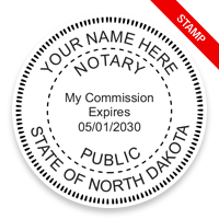 This notary public stamp for the state of North Dakota adheres to state regulations and provides top quality impressions. Orders over $75 ship free!