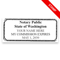 Washington notary stamps ship in 1-2 days, meet all state specifications, are fully customizable and available on 5 mounts. Free shipping on orders over $75!