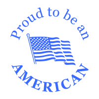 This 1-5/8" diameter self-inking round stamp reads Proud to be an AMERICAN w/ a flag design and comes in a choice of 11 ink colors. Orders over $75 ship free!