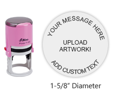 Customize this 1-5/8" round pink stamp with 6 lines of text or artwork in a choice of 11 ink colors! Great for monograms or logos. Orders over $75 ship free!