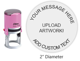 Customize this 2" round pink stamp with 6 lines of text or artwork in a choice of 11 ink colors! Great for monograms or logos. Orders over $75 ship free!