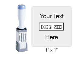 Customize this 1-inch square dater w/ up to 1 line of text above and below date. Use with separate ink pad. Ideal for inspections. Orders over $75 ship free!