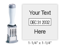 Personalize up to 1 line of text above and below the date. Use with ink pad sold separately. Perfect for inspections or office use. Orders over $75 ship free!