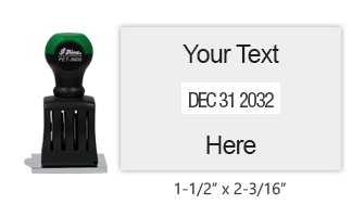 Customize this 1-1/2" x 2-3/16" non-self-inking dater with up to two lines of text or logo above and below the date. Use with ink pad sold separately.