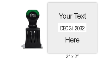 Customize this 2" square non-self-inking dater w/ up to 4 lines of text or logo above/below date. Use with ink pad sold separately. Orders over $75 ship free!