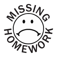Missing homework sad face round self-inking rubber stamp available in 4 sizes and 11 ink colors. Refillable with Ideal ink. Free shipping on orders over $75!