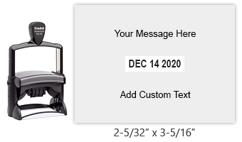 Create a custom 2-5/32" x 3-5/16" self-inking date stamp w/ 8 lines of text. Choose from of 11 ink colors or a 2-color pad option. Orders over $75 ship free.