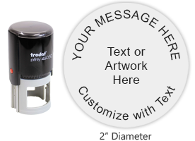 Tailor this Trodat 46050 round 2" stamp with up to 5 lines of text, logo/artwork in your choice of 11 exciting ink colors. Free shipping on orders over $75!