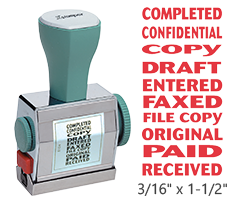 Xstamper® 10-in-1 Change Phrase Stamp available in RED INK ONLY! Impression size: 3/16" x 1-1/2". Refillable. Fast & free shipping with orders $75 and over!