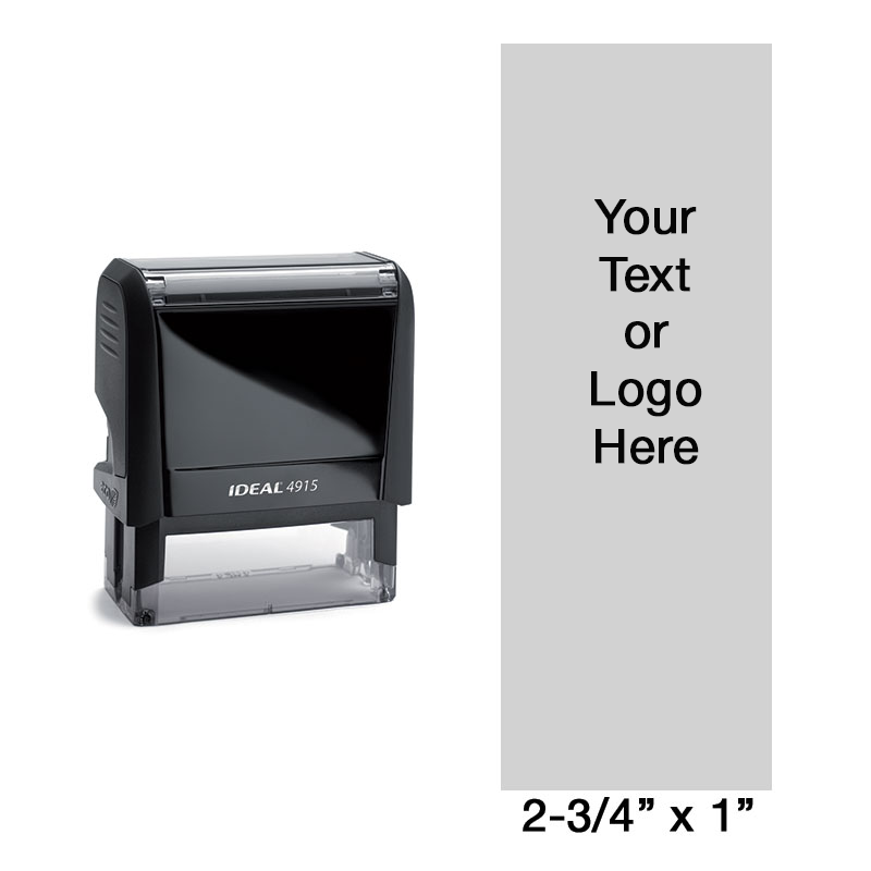 Customize 17 lines of text or add your custom artwork on this 2-3/4" x 1" ink stamp in your choice of 11 ink colors. Orders over $75 ship free!