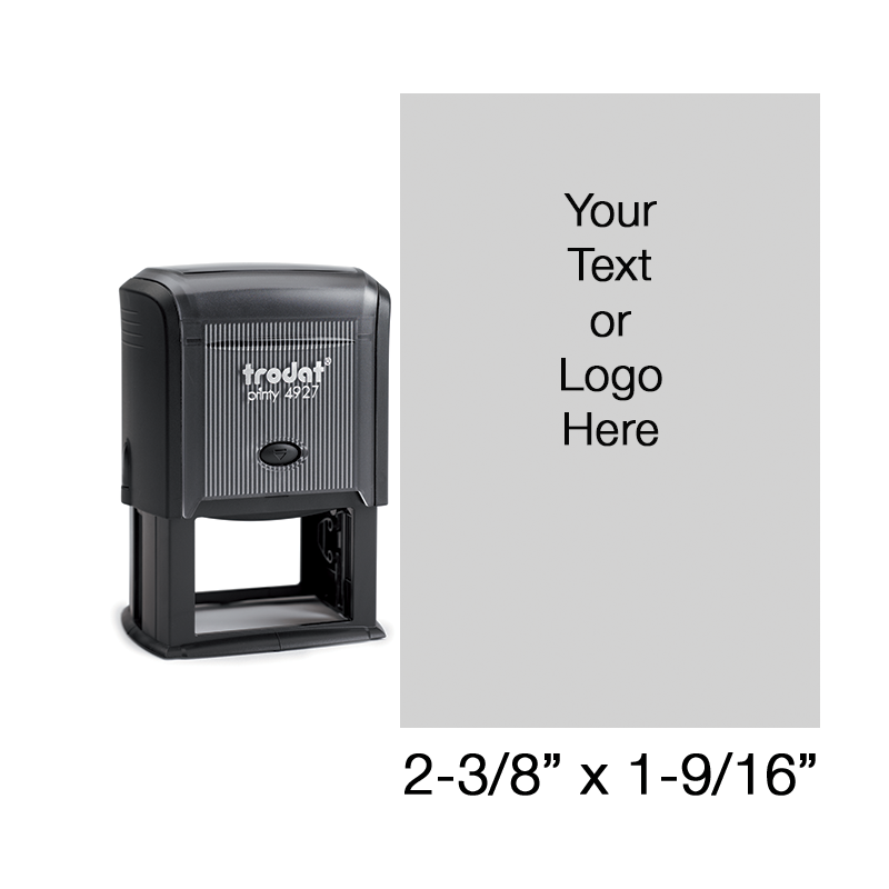 Customize this 2-3/8" x 1-9/16" stamp w/ up to 14 lines of text or your logo/artwork. Available in your choice of 11 ink colors. Ships in 1-2 business days.