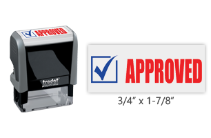 This Trodat 4912 self-inking APPROVED message stamp comes in a two-color, red/blue, option and delivers a crisp impression each time. Perfect for office use!