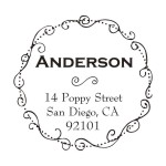 Round monogram address stamps. Custom designs. Free shipping. 11 ink colors. Secure order online. Round monogram stamps at Knockout Prices from RubberStampChamp.com